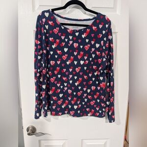 Talbots The Talbots Tee Navy Heart Print Long Sleeve Tee in Size XL